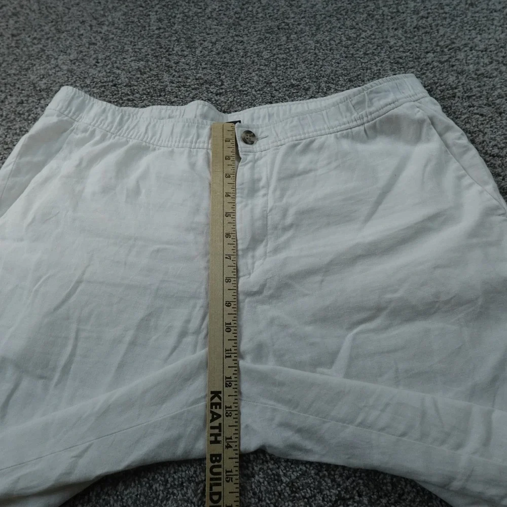 H&M Pants Mens XL White Linen Flat Front Drawstring Elastic Waist Chino Trouser